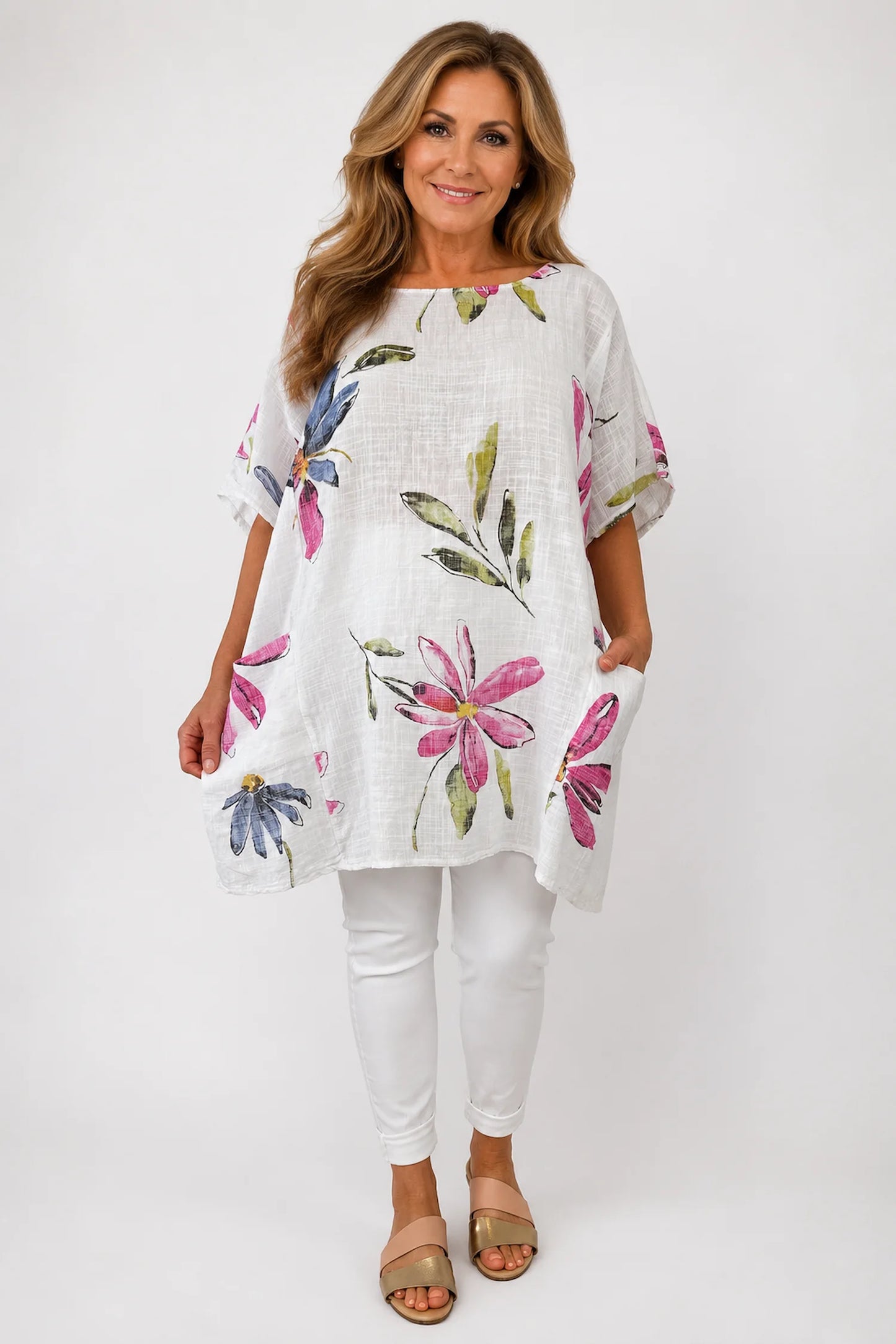 Pure Cotton Double Pocket Livia Tunic Top - White