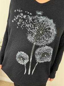 Wool Mix Diamanté Dandelion Ribbed Knit Top AW24