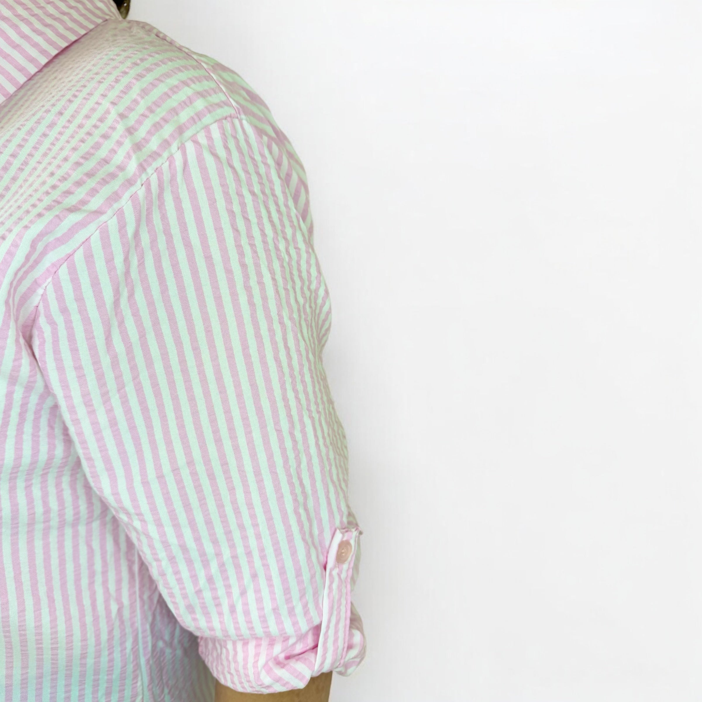 Button Sleeve Cotton Paris Shirt - Baby Pink