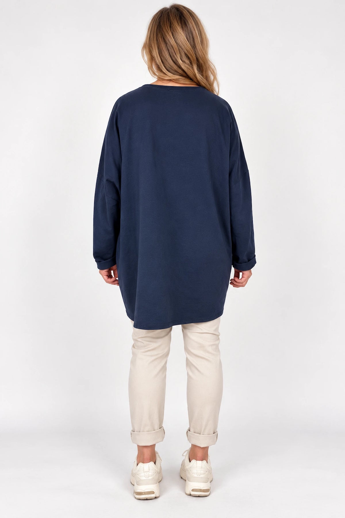 Cotton Fine Needlecord Patch Button Detail Fern Pocket Top - Navy