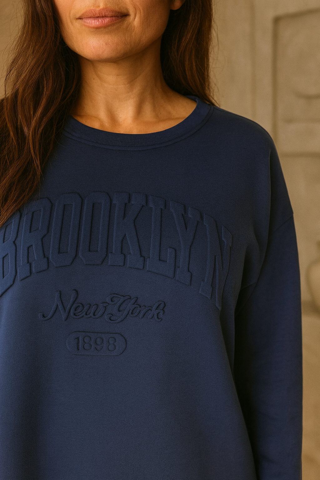 Brooklyn Embossed Light Weight Sweatshirt - Navy