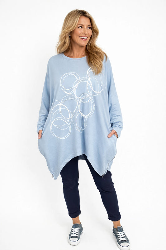 Pure Cotton Diamanté Detail Zipped Side Double Pocket Mariana Sweatshirt - Baby Blue