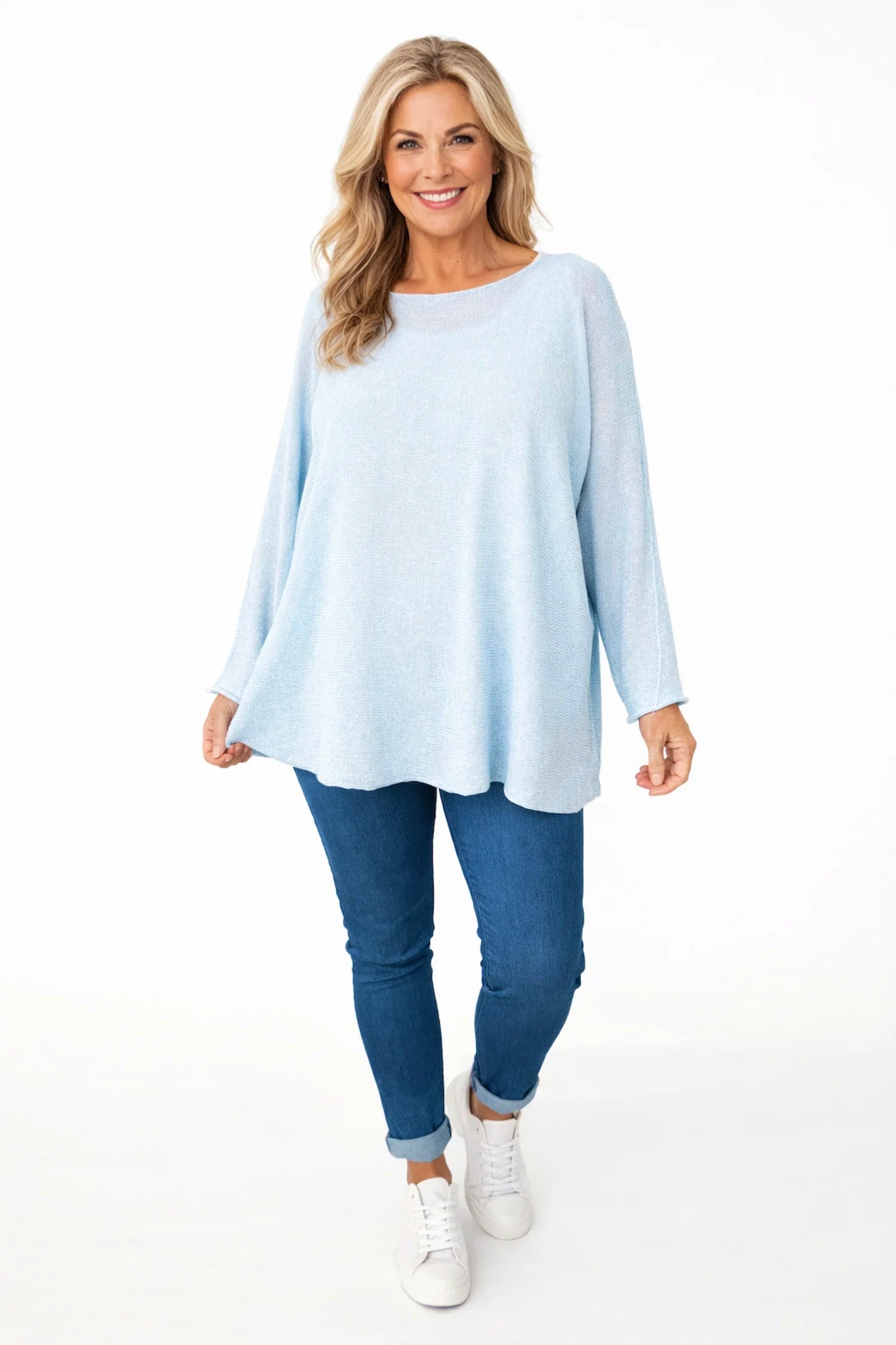 Cotton Seam Sleeve Vittoria Spring Knit Top - Baby Blue