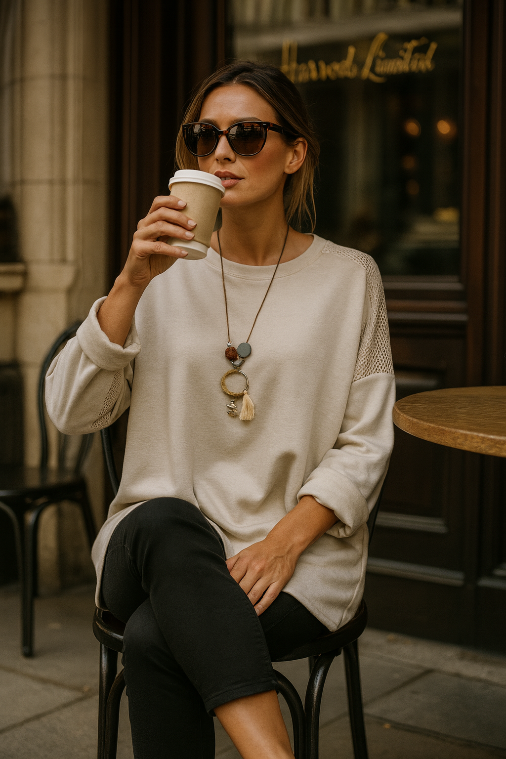 Soirée Mesh Detail Necklace Top - Beige