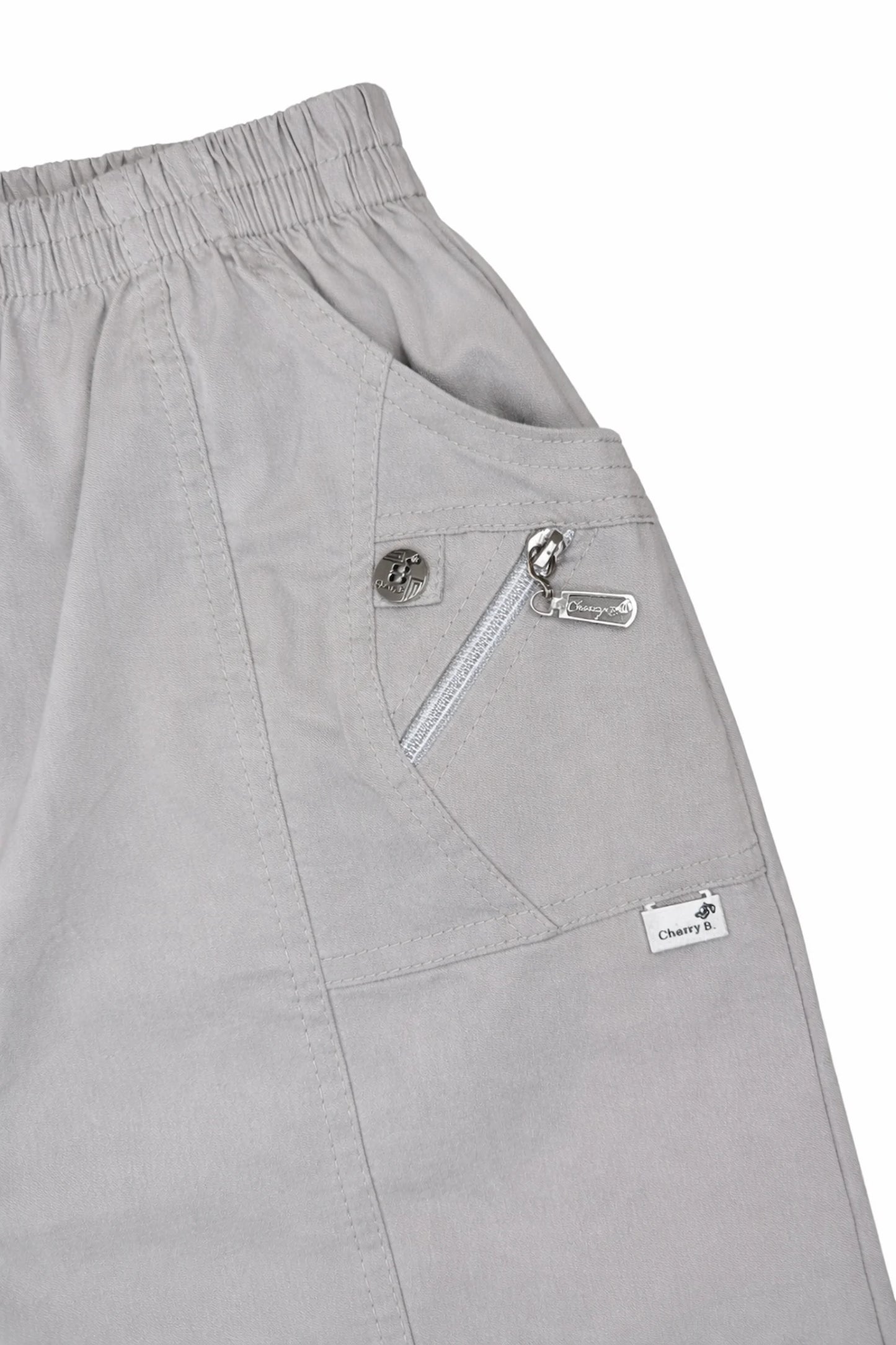 Cotton Double Zipped Pocket Cherry Berry Pants - Beige