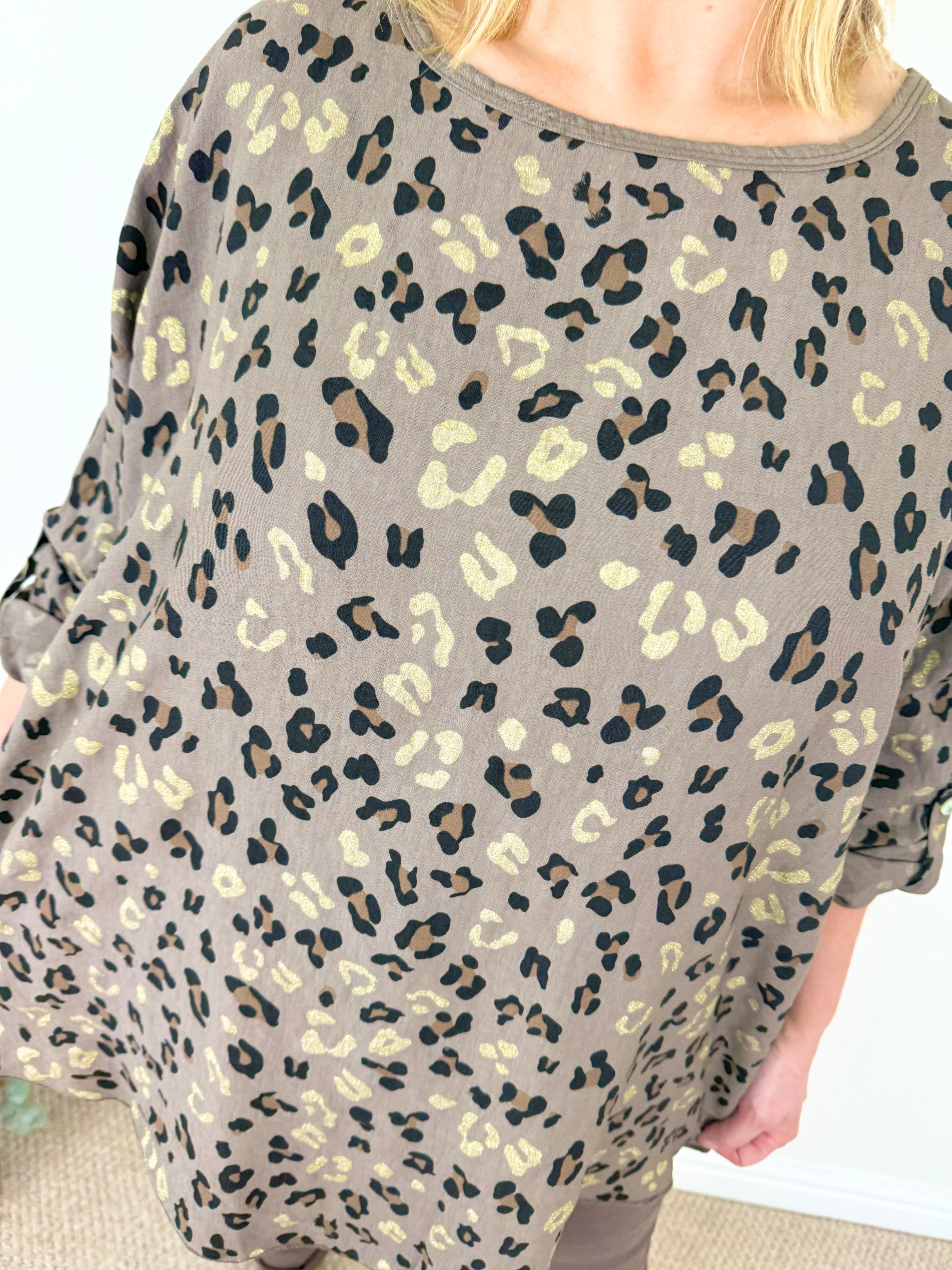 Golden Leopard Button Sleeve Top SS24