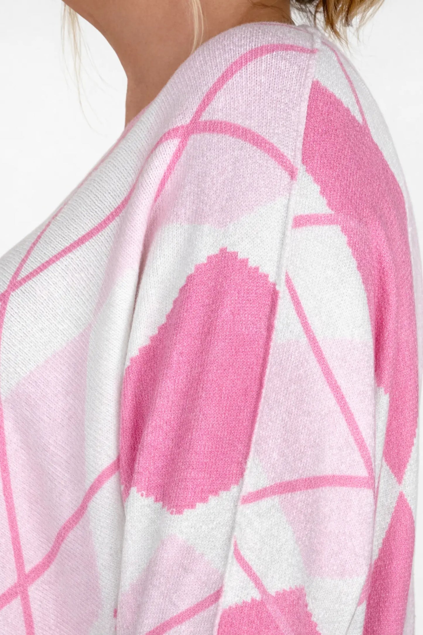 Premium Spring Knit Argyle Heart Florentina Seam Sleeve Top - Soft Rose Pink/Pale Pink