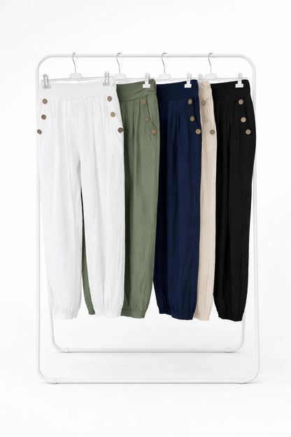 Amira Cotton Button Pocket Pants - Navy