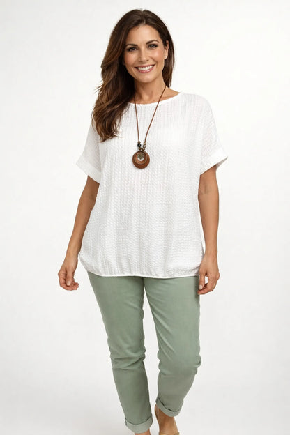 Textured Eliza Necklace Top - White