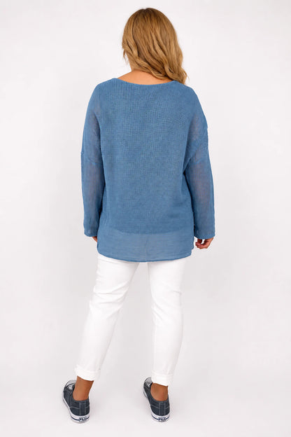 Pure Cotton Fully Lined Amy Mesh Top - Denim