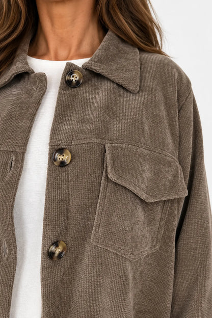 Chenille Double Pocket Charmaine Button Jacket - Mocha