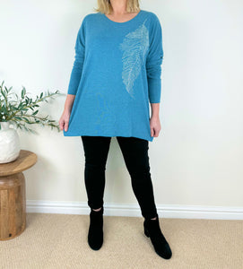 Wool Mix Diamanté Leaf Italia Soft Knit Top AW24