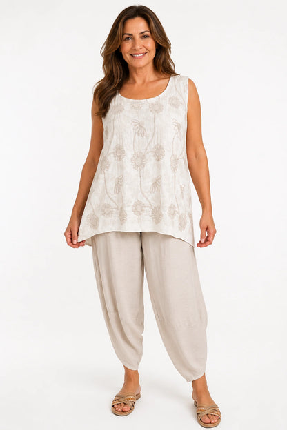 Embroidery Anglaise Floral Golden Sequin Tuscany Vest - Stone