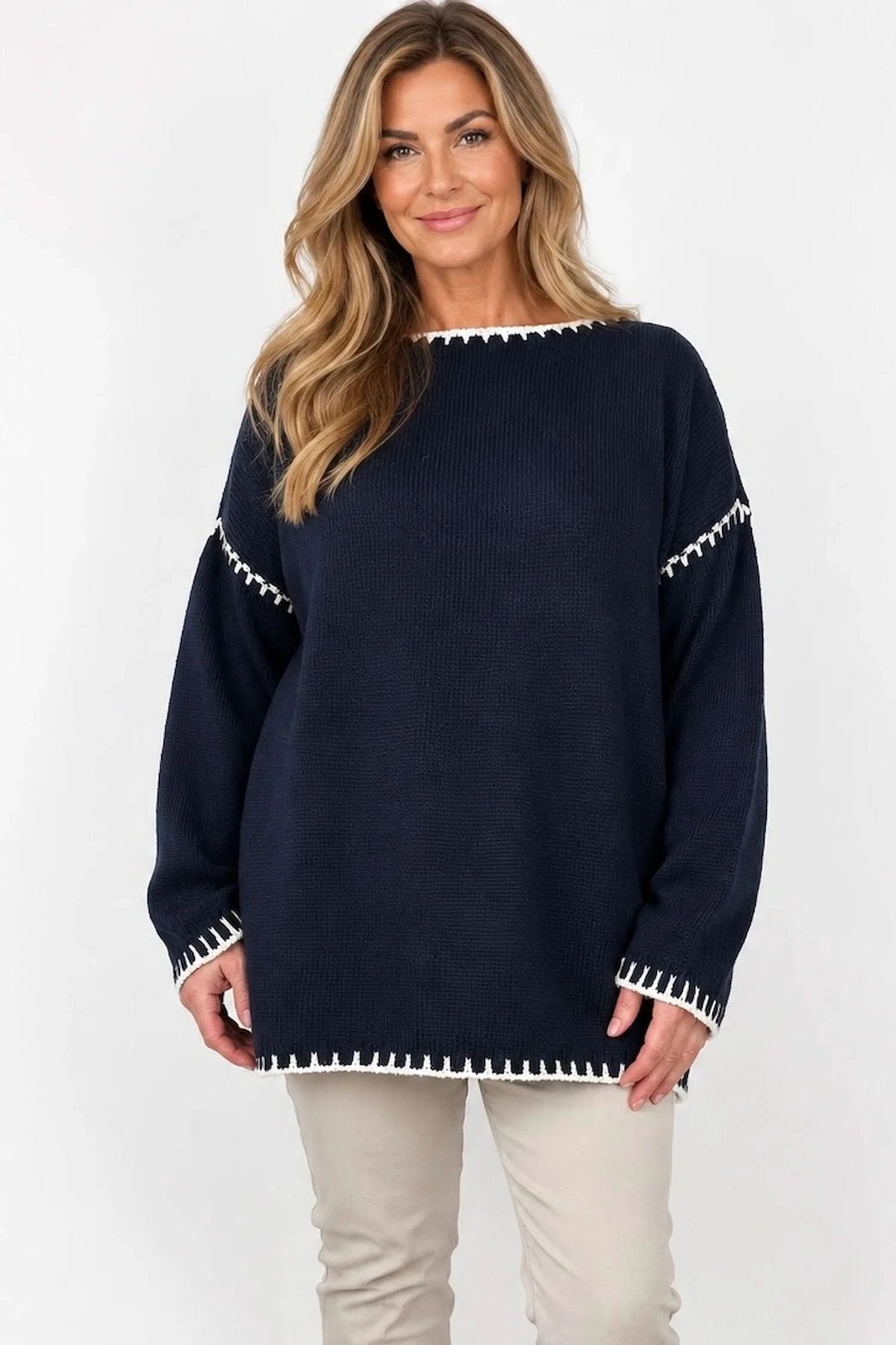 Wool Mix Veronica Lightweight Knit Jumper - Navy