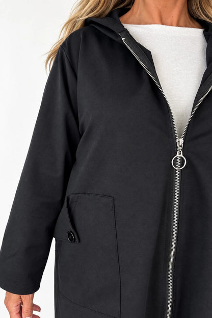 Cotton Button Back Detail Double Button Pocket Marnie Zipped Jacket - Black