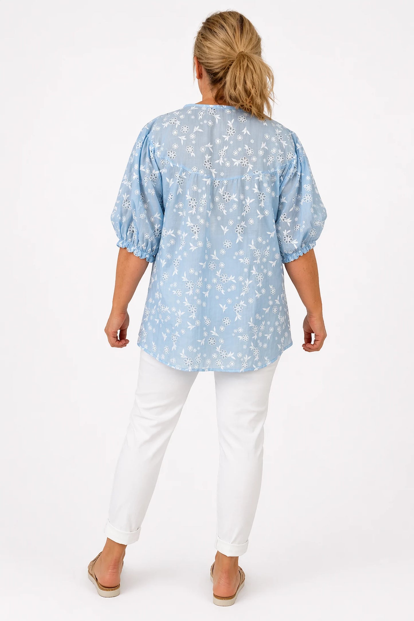 Embroidered Floral Tied Detail Calara Blouse - Baby Blue