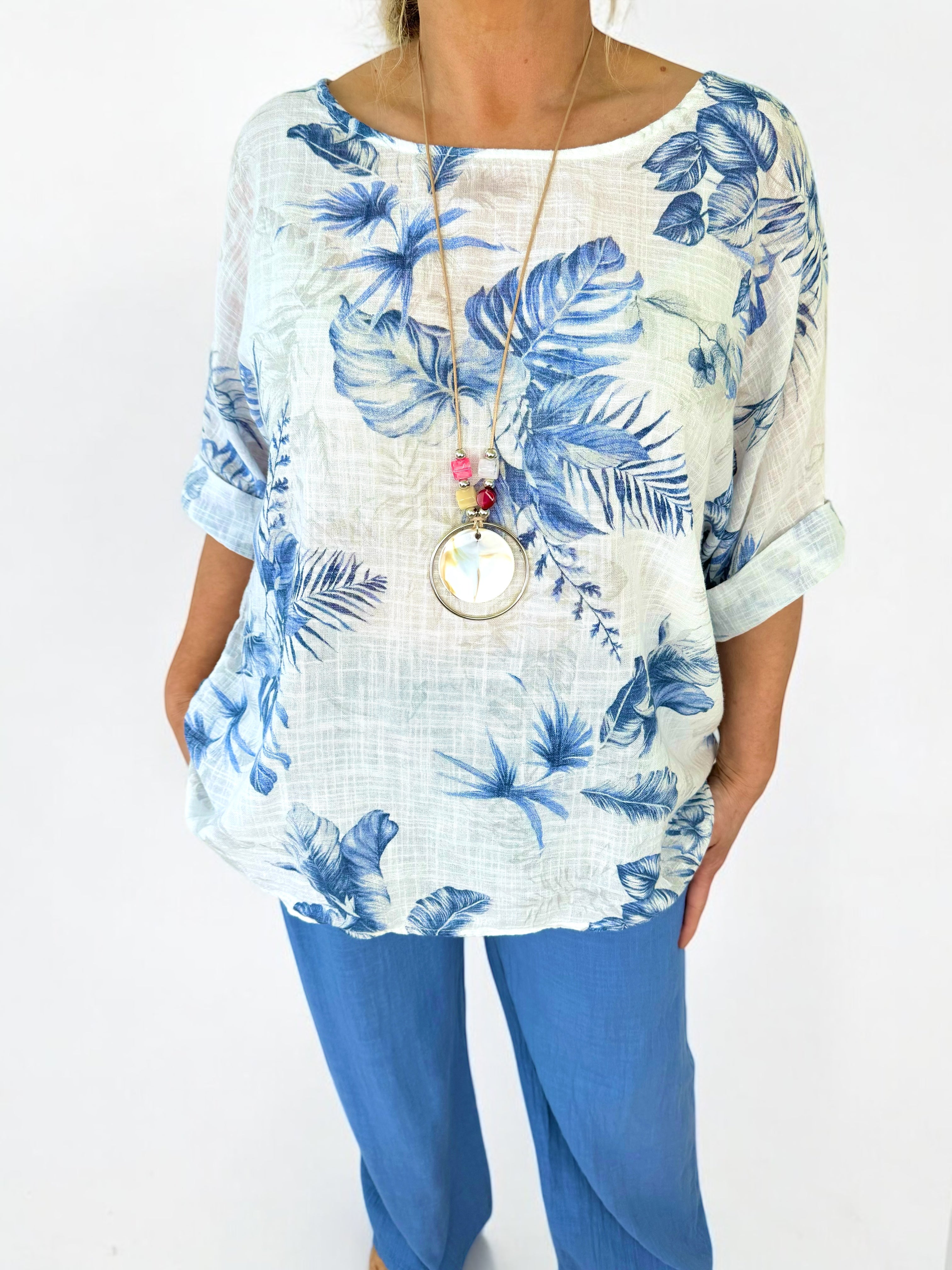 Pure Cotton Palma Necklace Top - White