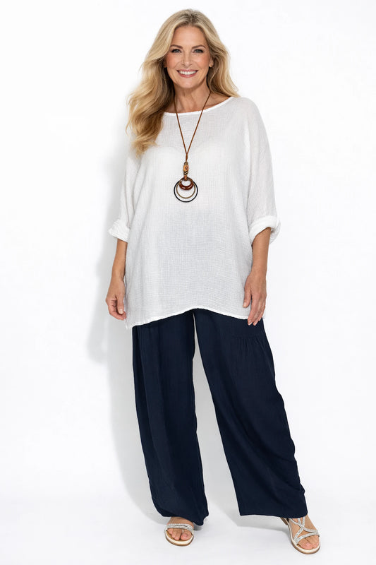 Pure Bubble Cotton Palma Necklace Top - White
