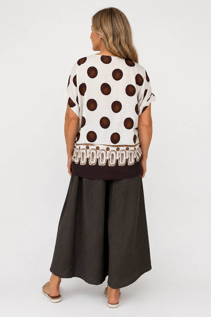 Elasticated Smocked Waist Wide Leg Flora Culotte Pants - Chocolate