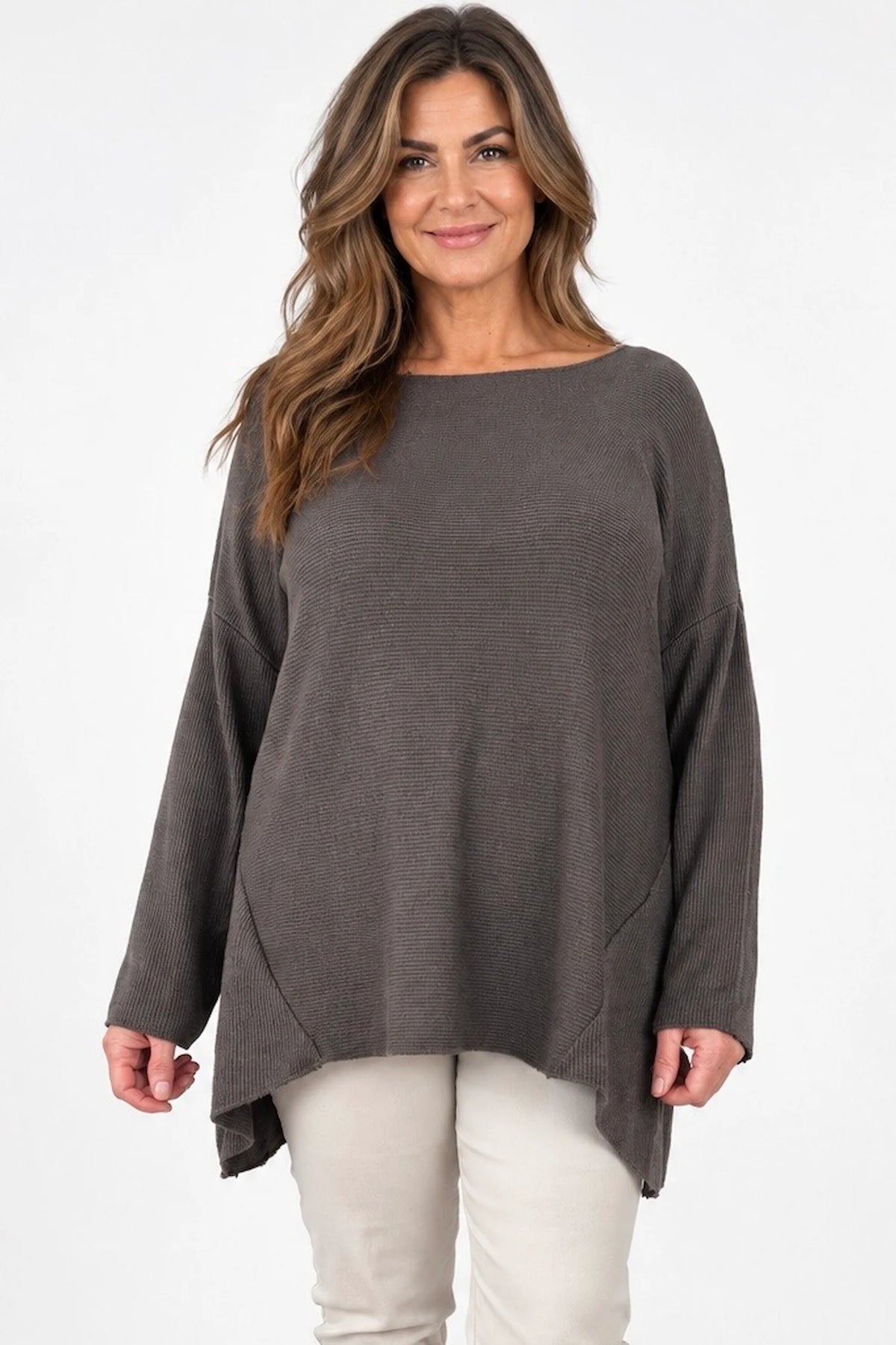 Wool Mix Ribbed Knit Porto Top - Chocolate