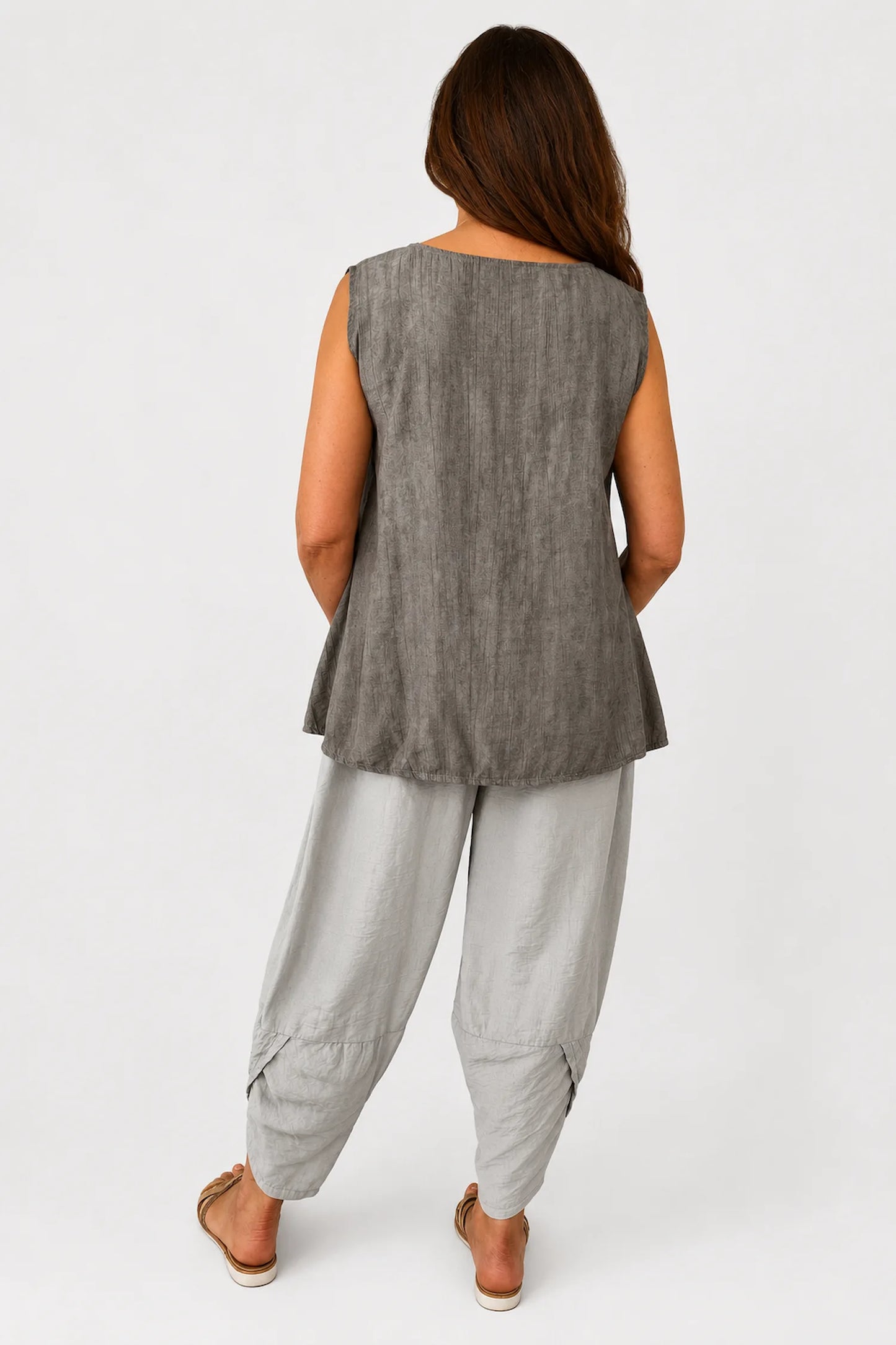 Lightly Textured Button Detail Carla Necklace Vest - Washed Mocha