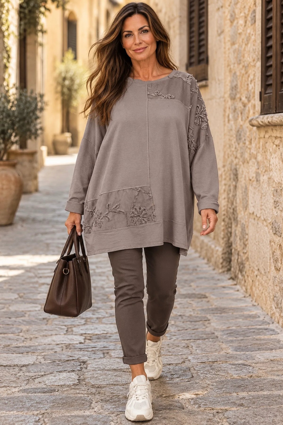 Cotton Fine Needlecord Patch Parisi Top - Mocha