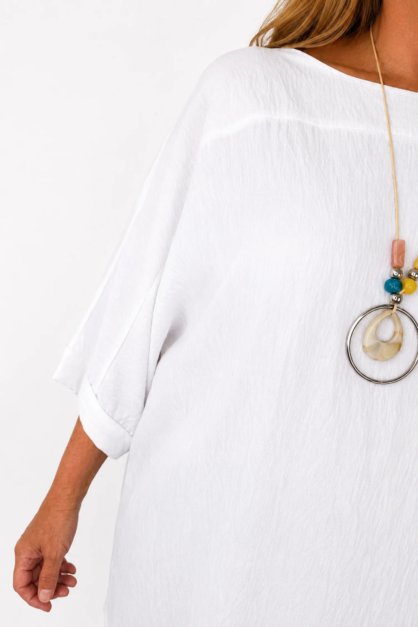 Relaxed Oversized Summer Flow Necklace Top - White