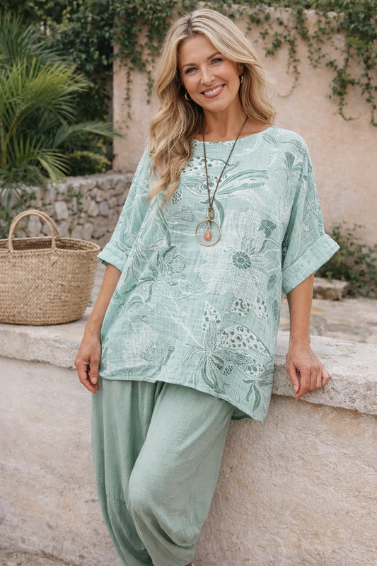 Pure Cotton María Necklace Top - Mint