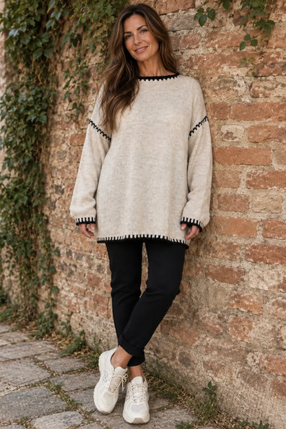Wool Mix Veronica Lightweight Knit Jumper - Oatmeal