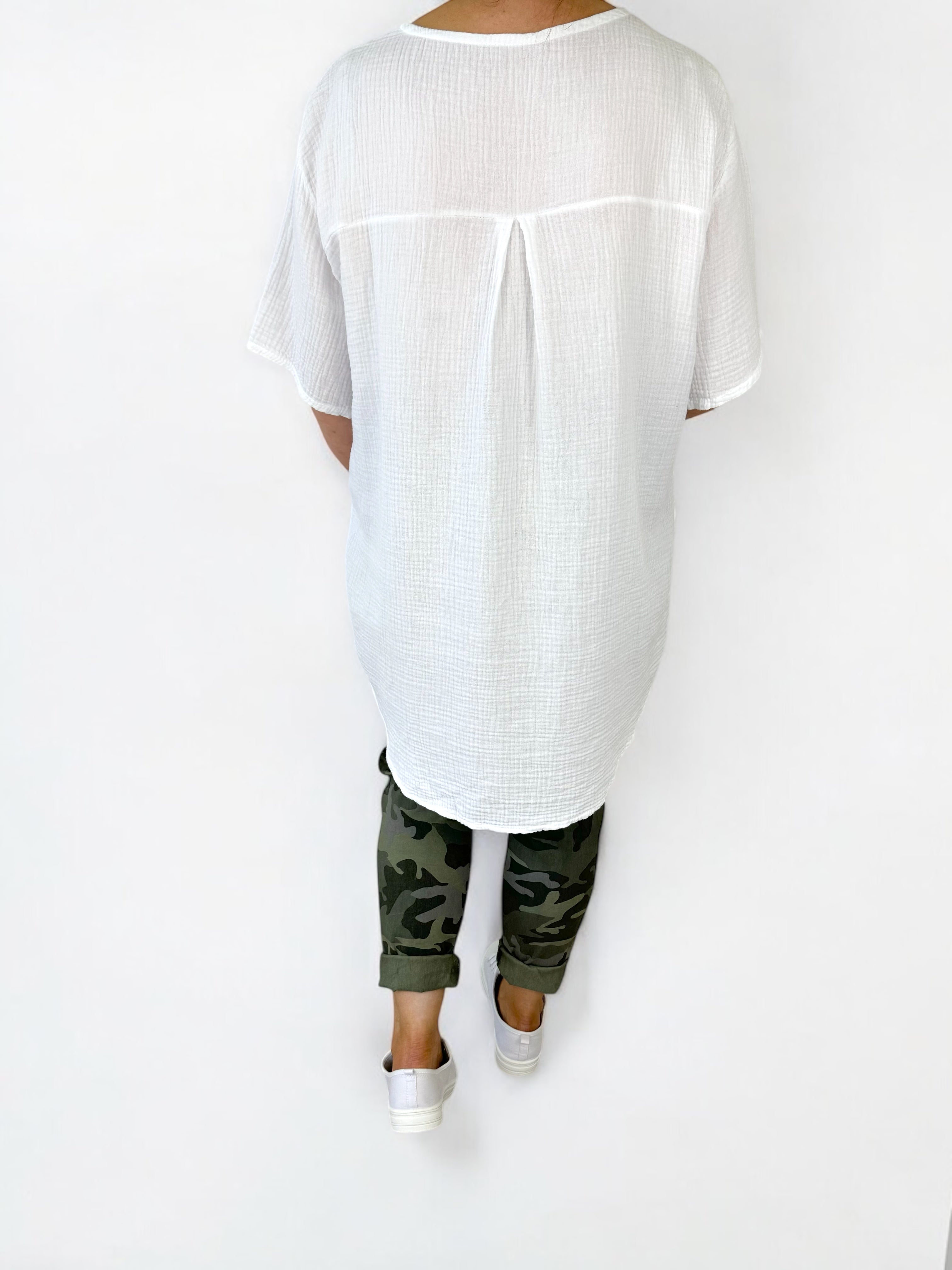 Pure Bubble Cotton One Button Siera Top - White