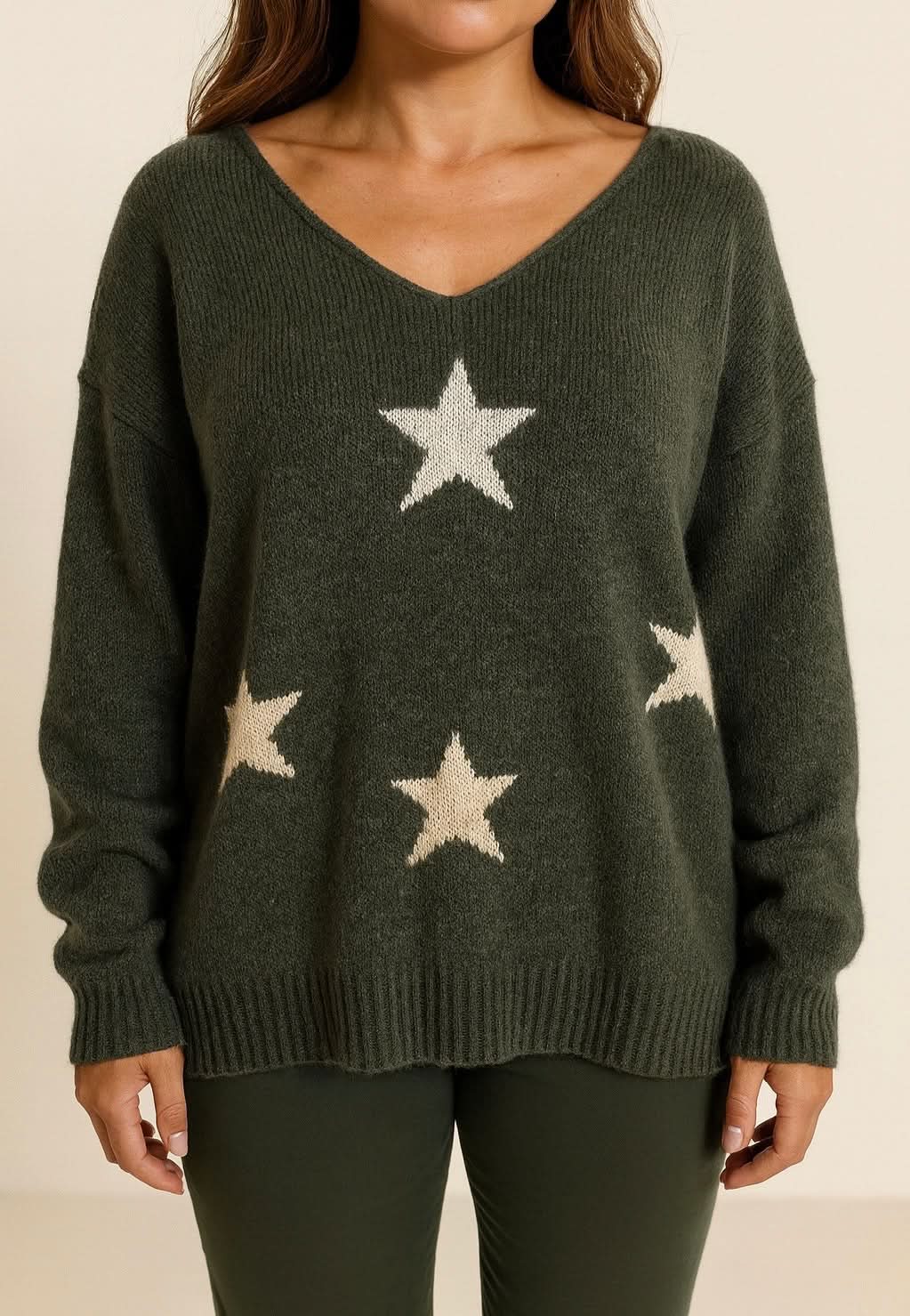 Wool Mix Paris Star Jumper - Khaki