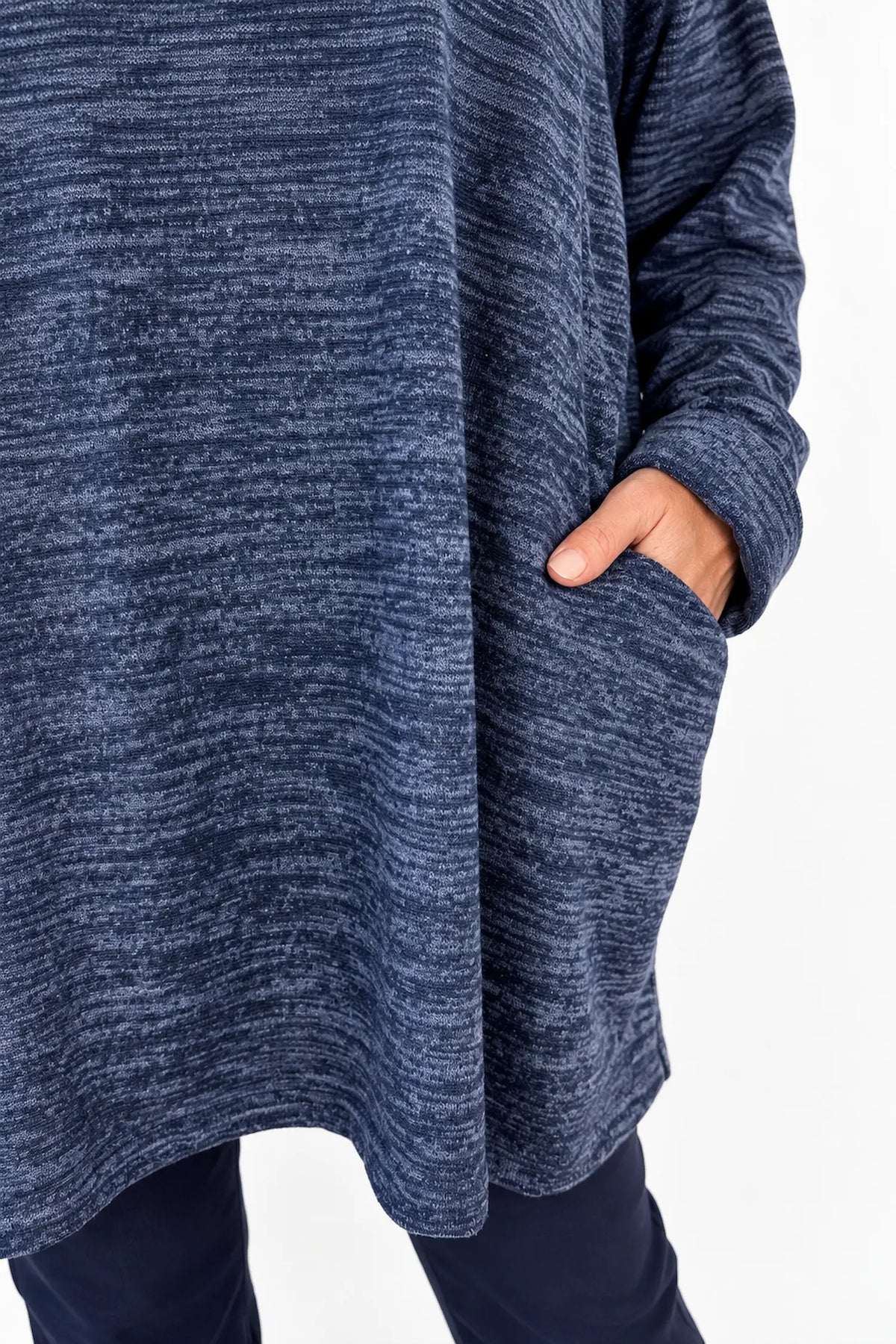 Arabella Tunic Double Pocket Necklace Top - Fleck Midnight Blue