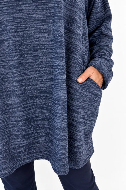 Arabella Tunic Double Pocket Necklace Top - Fleck Midnight Blue