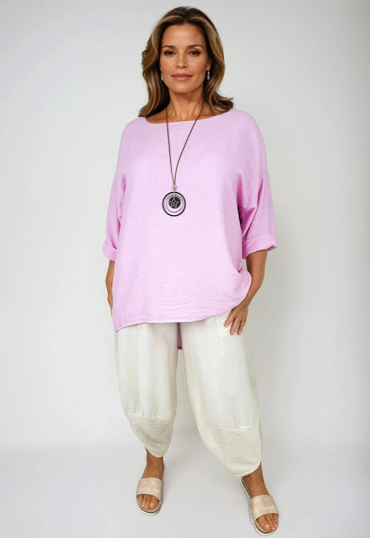 High Low Valentina Necklace Top - Baby Pink