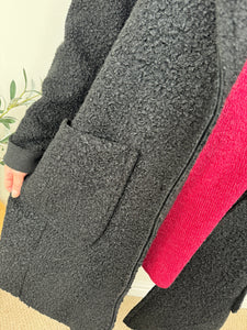 Wool Mix Long Line Double Pocket Teddy Button Coat AW24