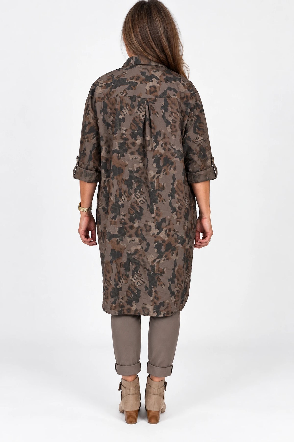 Button Sleeve Cassia Leopard Button Shirt - Chocolate