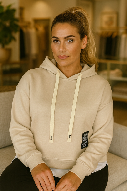 Two In One Effect Badge Detail Carla Hoodie - Beige