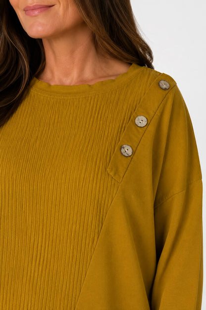 Cotton Button Detail Ezra Top - Mustard