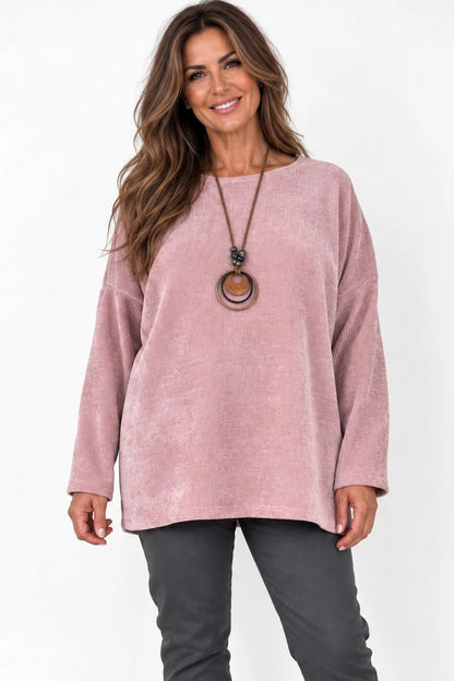 Ariana Chenille Necklace Top - Rosewood Pink