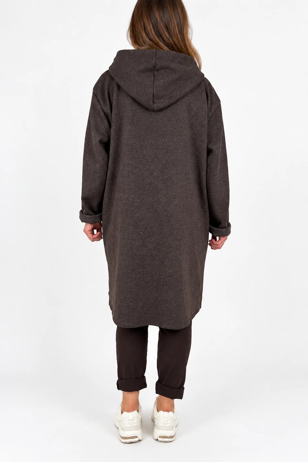 Viera Contrast Trim Double Pocket Drawstring Hooded Button Coat - Chocolate