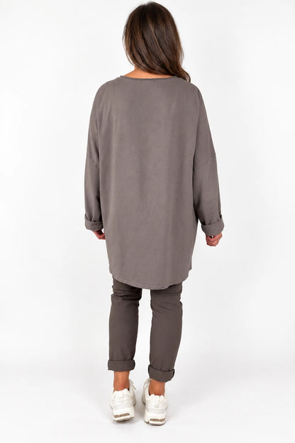 Cotton Button Detail Embroidery Anglaise Needlecord Hem Italia Top - Mocha