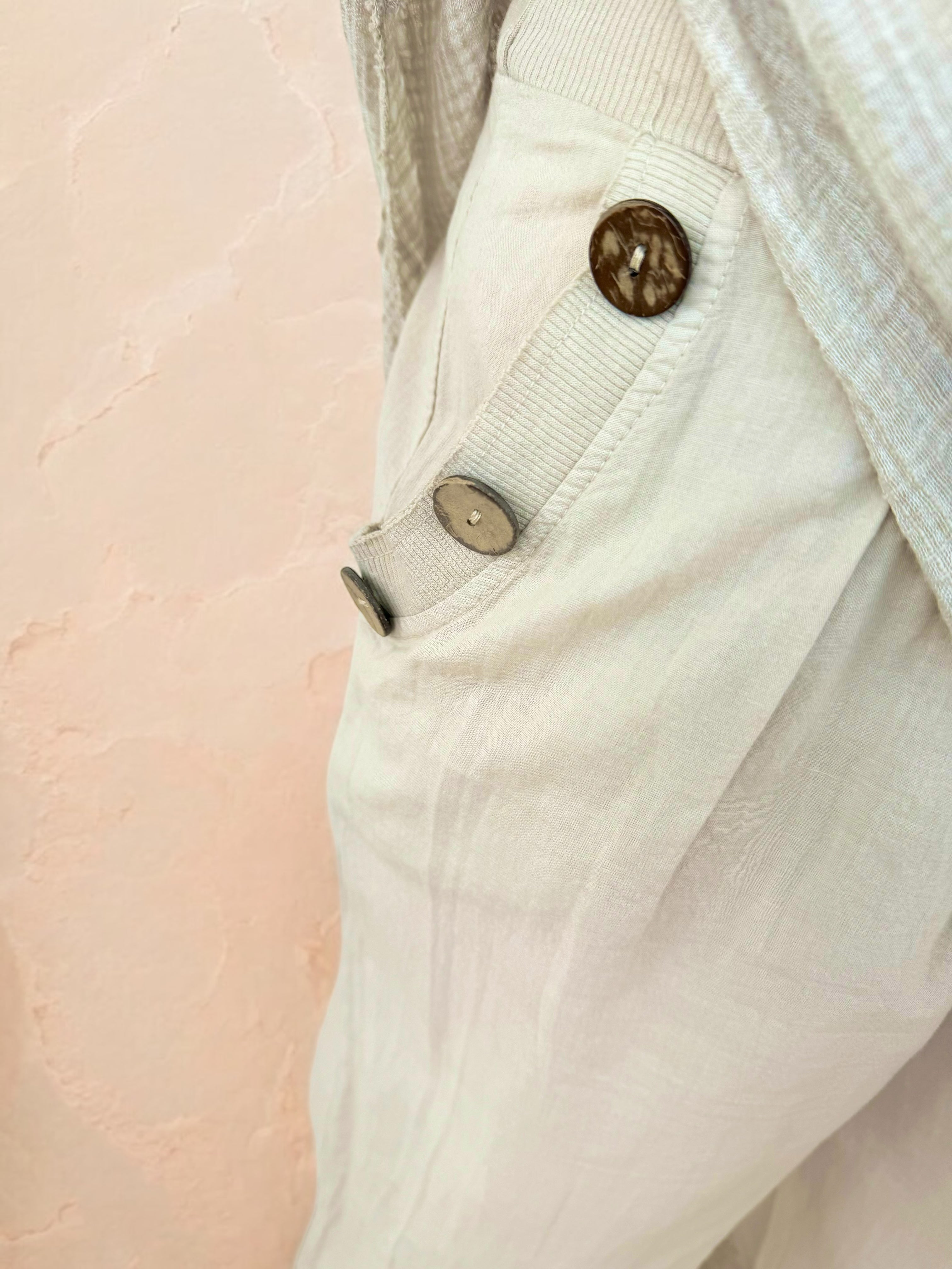 Cotton Button Pocket Elasticated Waist Pant - Beige
