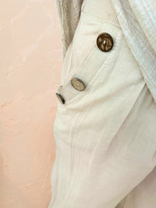 Cotton Button Pocket Elasticated Waist Pant - Beige