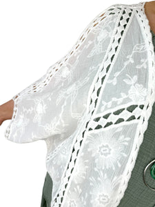 Pure Cotton Embroidery Anglaise Batwing Shrug - White