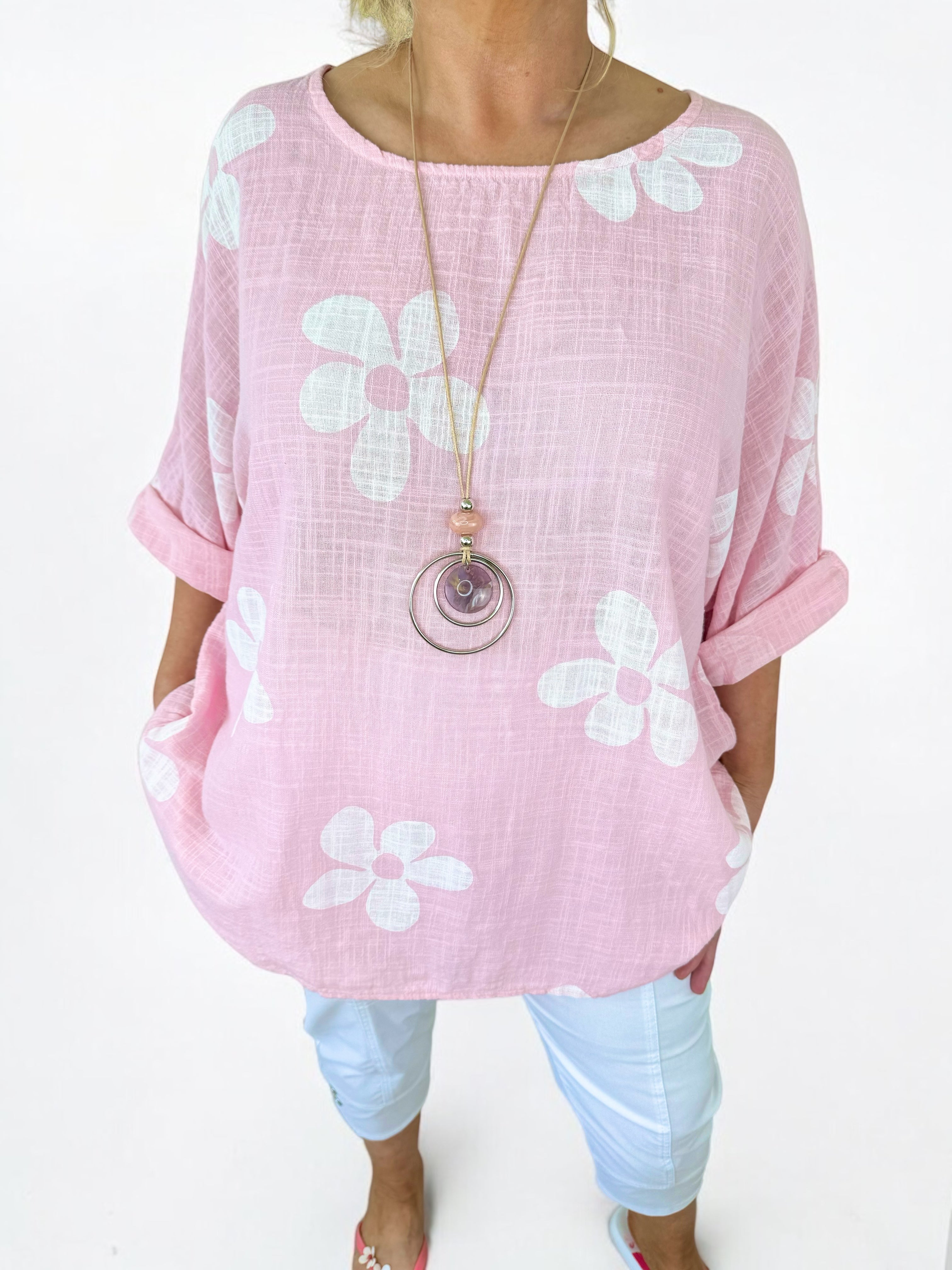 Pure Cotton Vibra Necklace Top - Baby Pink