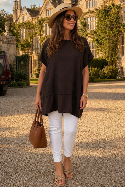 Double Pocket Cotton Verity Tunic Top - Chocolate