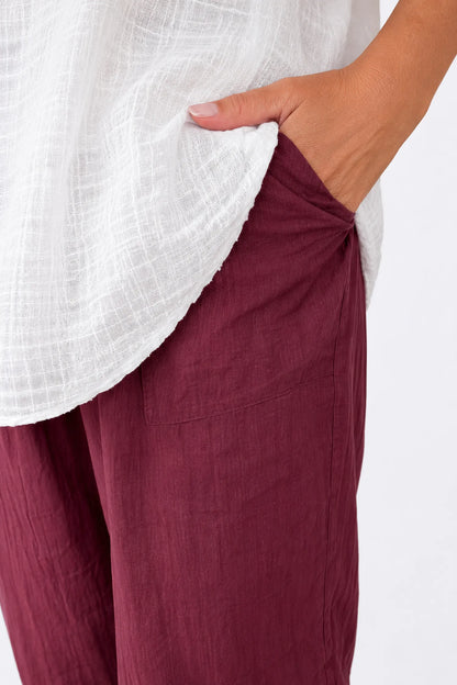 Lagen Look Double Subtle Panel Pocket Elasticated Waist Freya Pants - Italia Wine