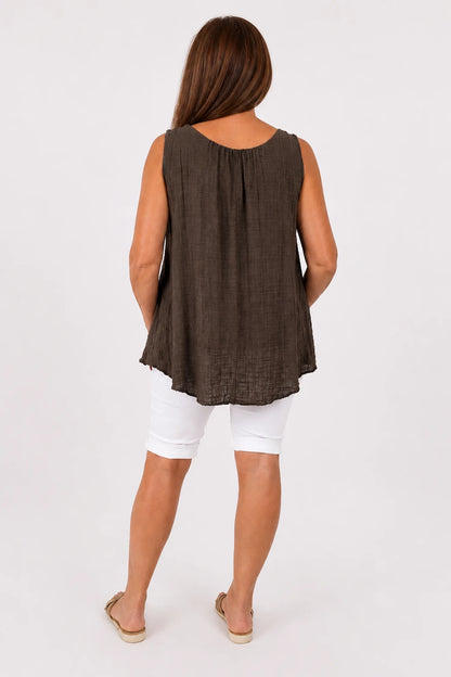 Fully Lined Cotton Italia Necklace Vest - Chocolate