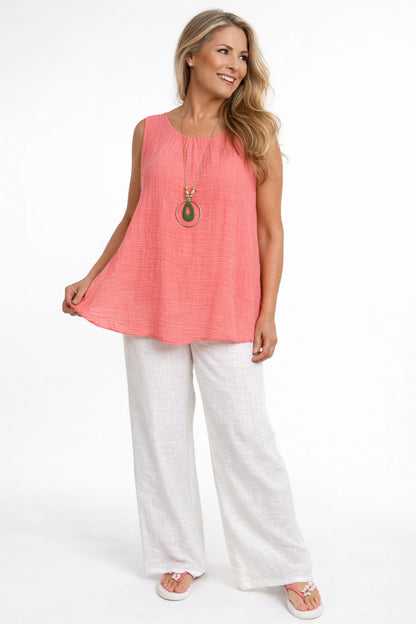 Fully Lined Cotton Italia Necklace Vest - Coral