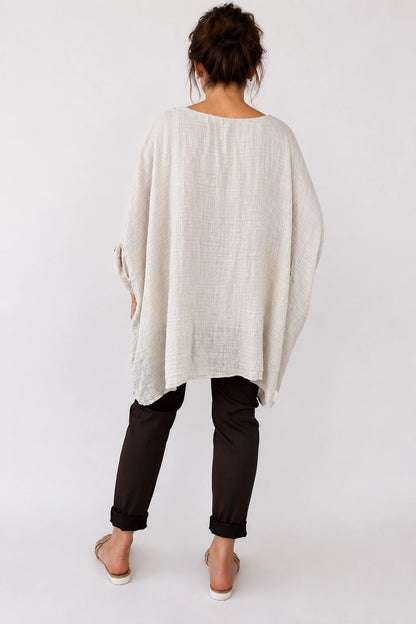 Cotton Fully Lined Isabel Necklace Batwing Top - Stone